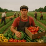 Boeren werken op een Nederlandse groenteakker en tonen verse groenten