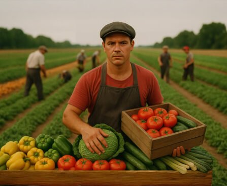 Boeren werken op een Nederlandse groenteakker en tonen verse groenten