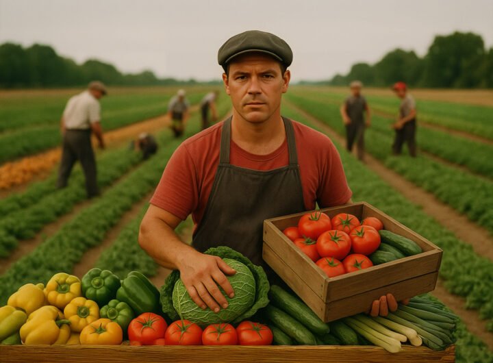 Boeren werken op een Nederlandse groenteakker en tonen verse groenten