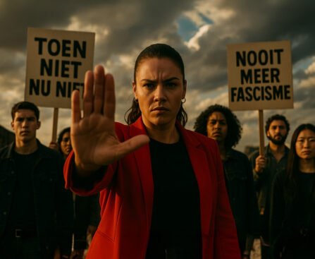 Activisten houden protestborden omhoog met teksten tegen fascisme