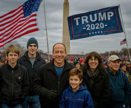 Middenstanders bij een Trump 2020-bijeenkomst in Washington D.C. voor het Washington Monument