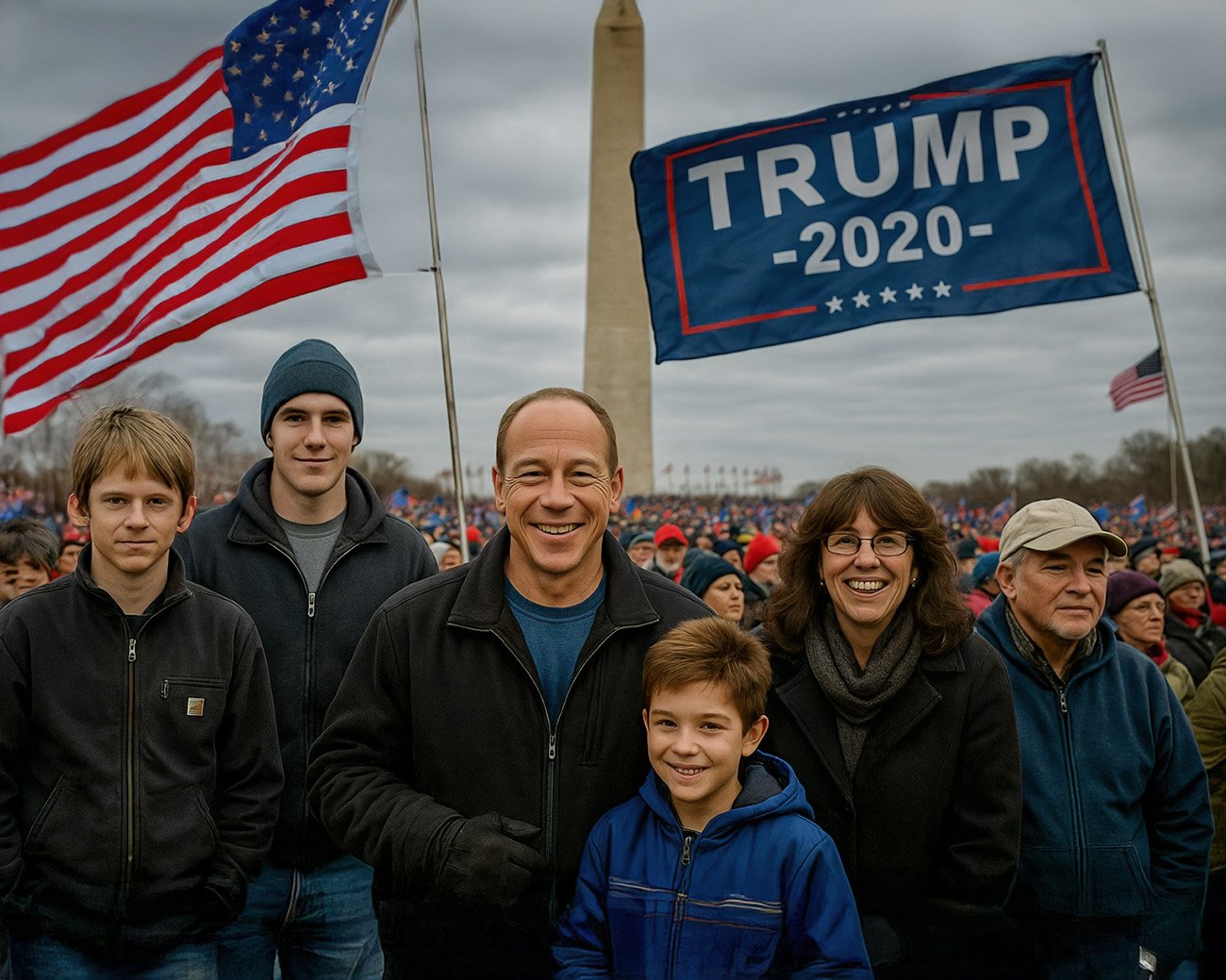 Middenstanders bij een Trump 2020-bijeenkomst in Washington D.C. voor het Washington Monument