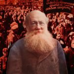 Peter Kropotkin voor een menigte tijdens een betoging in vroeg-twintigste-eeuws Rusland.