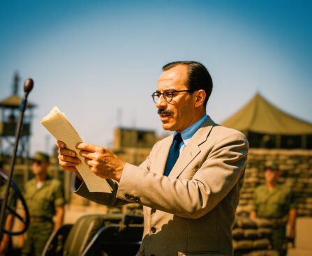 Menahem Begin spreekt Irgun-strijders toe in Jeruzalem tijdens de zionistische opstand