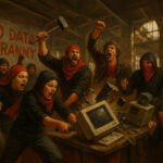 Activisten slaan oude computers kapot als protest tegen datakapitalisme.