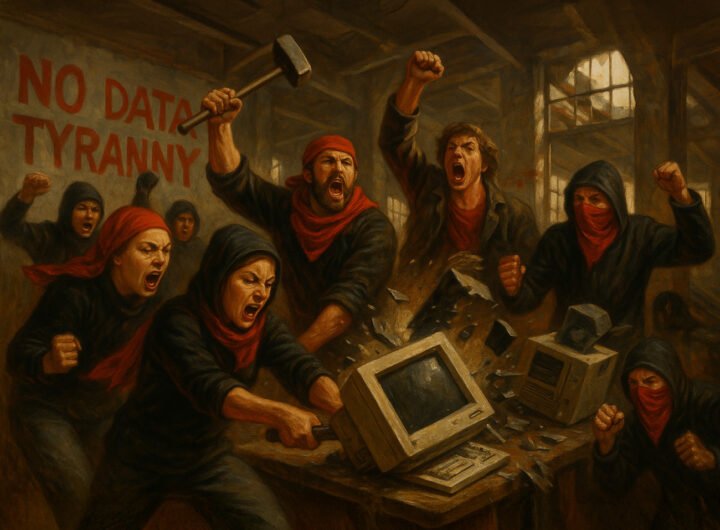 Activisten slaan oude computers kapot als protest tegen datakapitalisme.