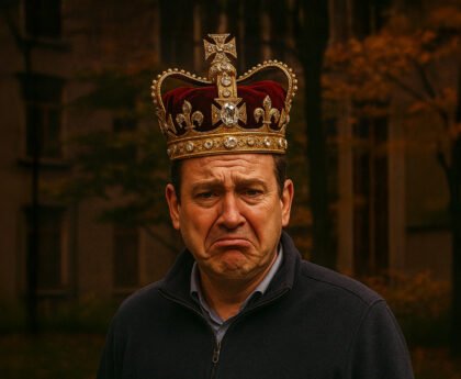 Lodewijk Asscher met een kroon op zijn hoofd en een bezorgde blik