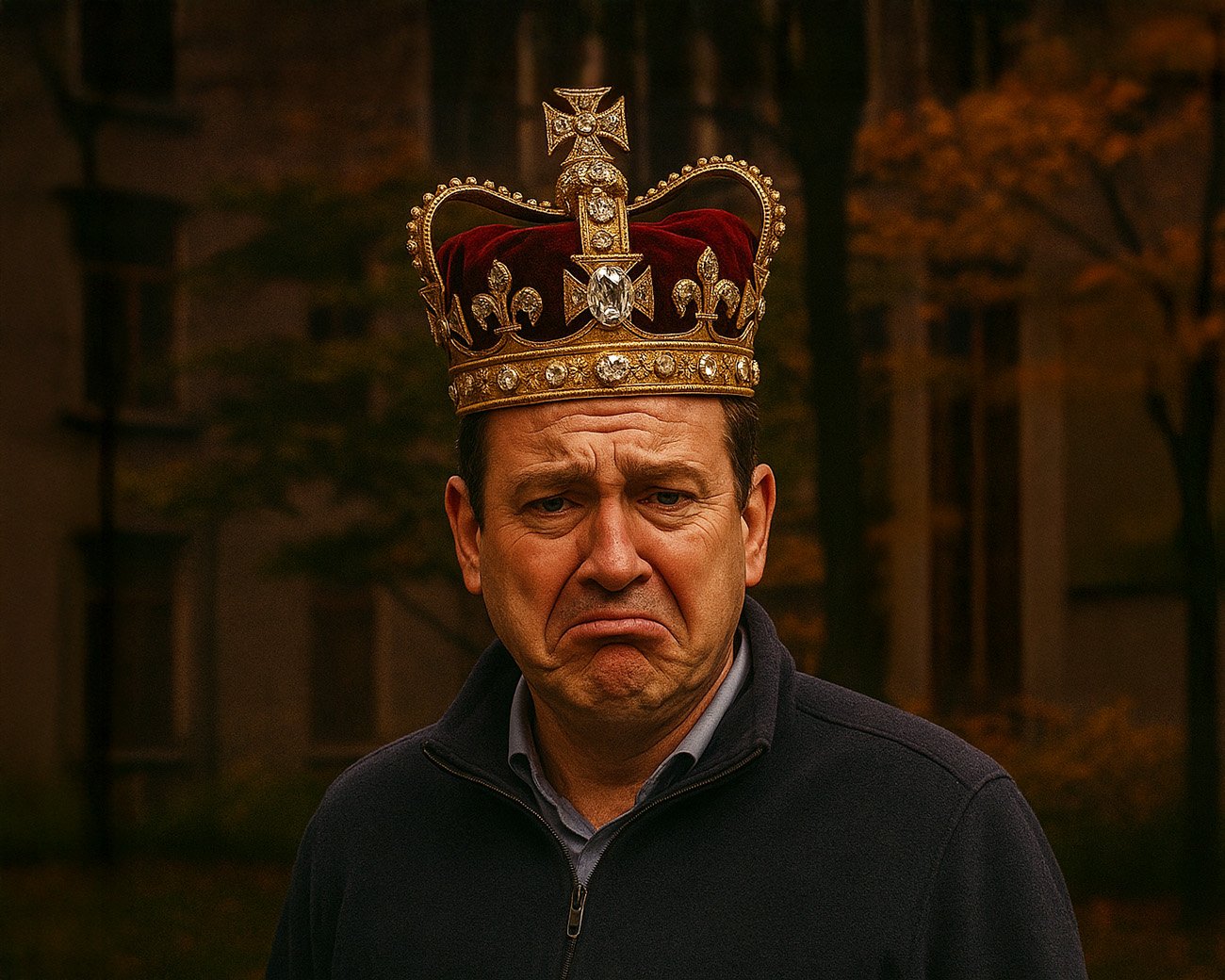 Lodewijk Asscher met een kroon op zijn hoofd en een bezorgde blik