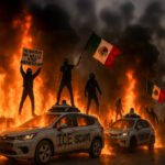 Protest tegen ICE in Los Angeles met brandende zelfrijdende taxi’s en demonstranten met Mexicaanse vlaggen