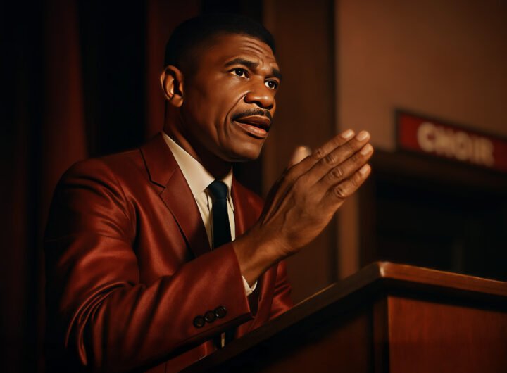Medgar Evers spreekt gepassioneerd tijdens een bijeenkomst