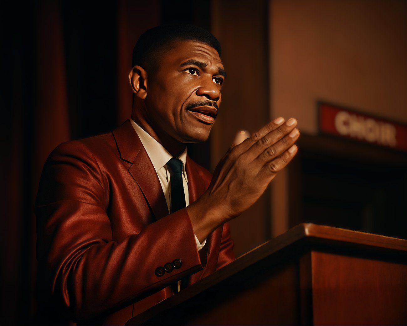 Medgar Evers spreekt gepassioneerd tijdens een bijeenkomst