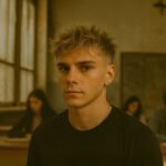 onge student kijkt ernstig in de camera, symbool voor generatie die geraakt wordt door Trump’s TikTok-deal.