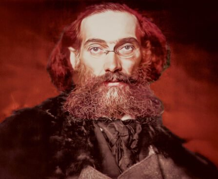 Portret van Gustav Landauer rond 1910 met bril en volle baard, kijkend recht in de camera.