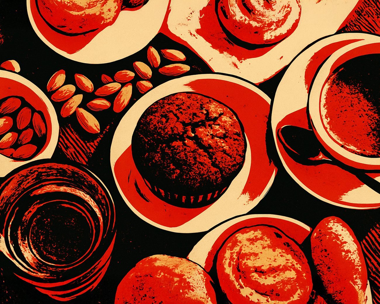 Diverse koffies en zoetigheden op een tafel als symbool voor consumptie en ketenvorming