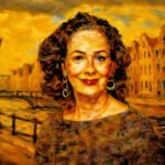 Portret van burgemeester Femke Halsema voor een Amsterdams decor
