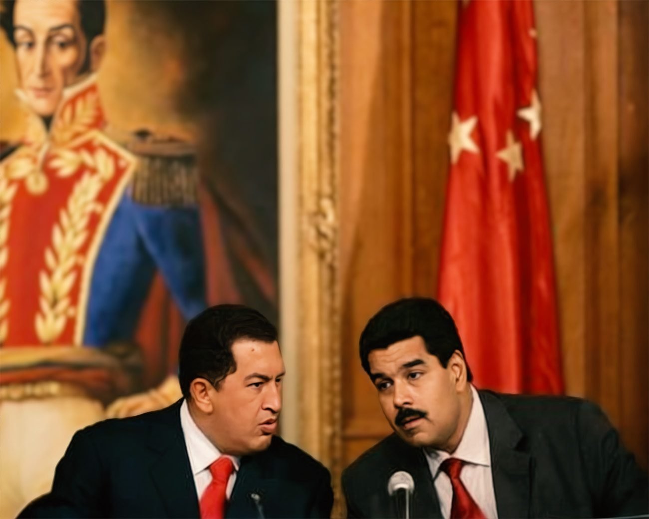 Hugo Chávez en Nicolás Maduro tijdens een officiële bijeenkomst in Venezuela