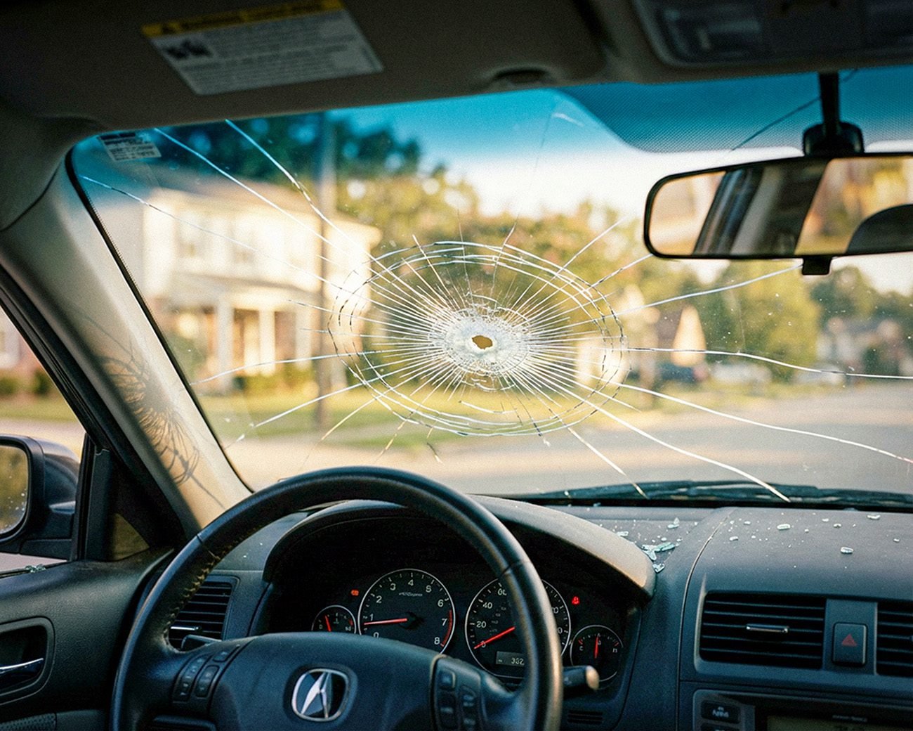 Voorruit van een auto met kogelinslag na confrontatie met Amerikaanse immigratiehandhaving