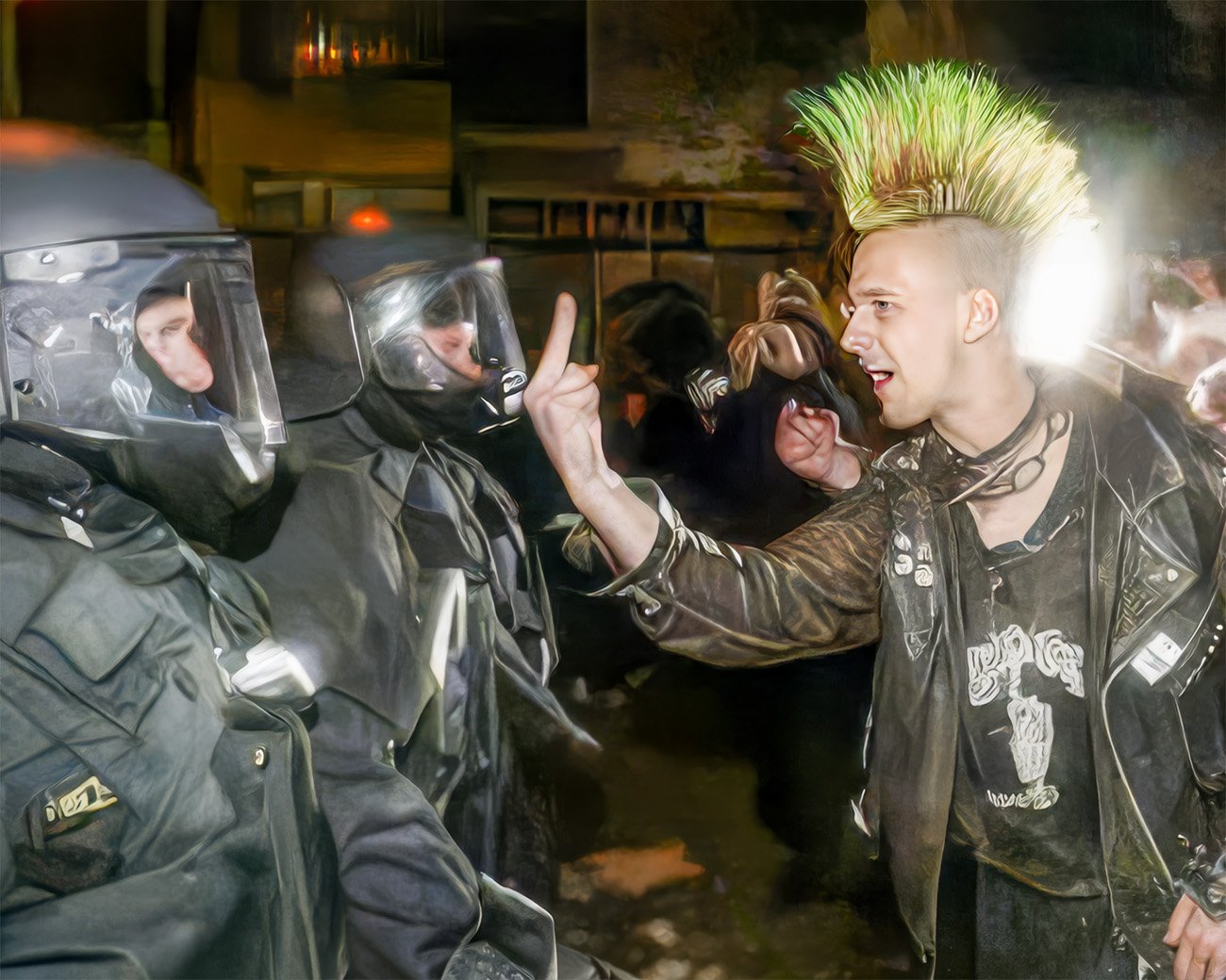 demonstranten staan voor een groot antifascistisch spandoek tijdens een protestactie in de stad.
