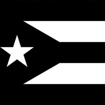Zwart-witte Puerto Ricaanse vlag met witte ster en strepen als symbool van rouw, verzet en zelfbeschikking.