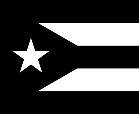 Zwart-witte Puerto Ricaanse vlag met witte ster en strepen als symbool van rouw, verzet en zelfbeschikking.