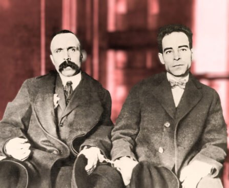Bartolomeo Vanzetti en Nicola Sacco naast elkaar, de twee Italiaanse arbeiders die in 1927 in Massachusetts werden geëxecuteerd.