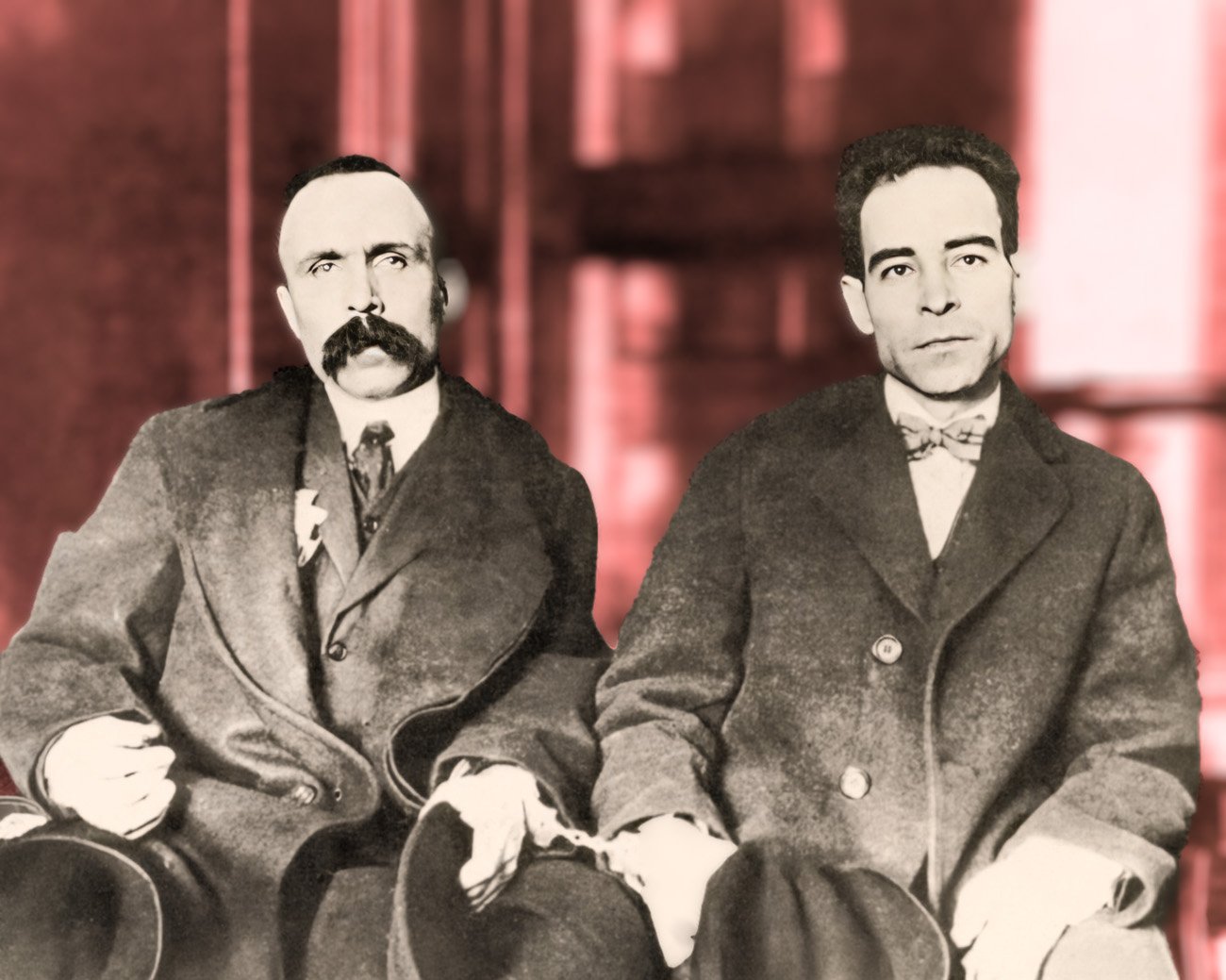 Bartolomeo Vanzetti en Nicola Sacco naast elkaar, de twee Italiaanse arbeiders die in 1927 in Massachusetts werden geëxecuteerd.