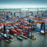 Containers en kranen op een goederenterminal in de Amsterdamse haven.